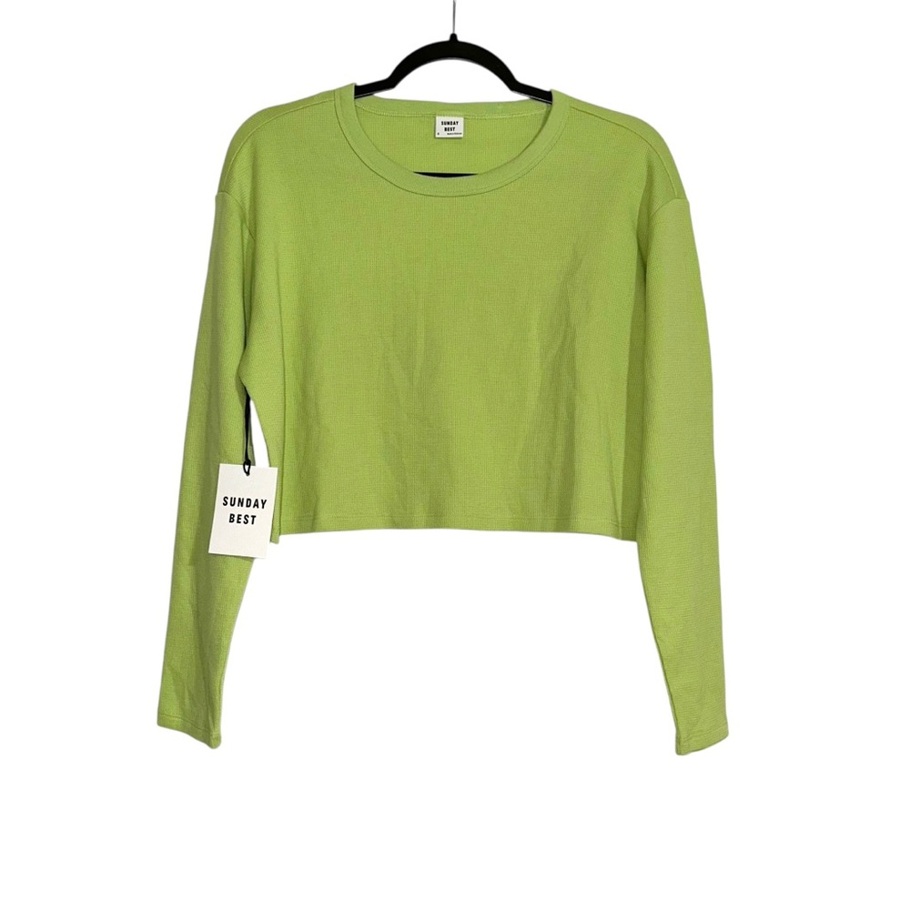 NWT Aritzia Sunday Best Baby Waffle Long Sleeve Crop Top SMALL in Okra Green
